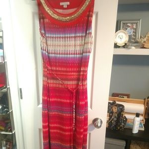 Colorful maxi dress with gold trim